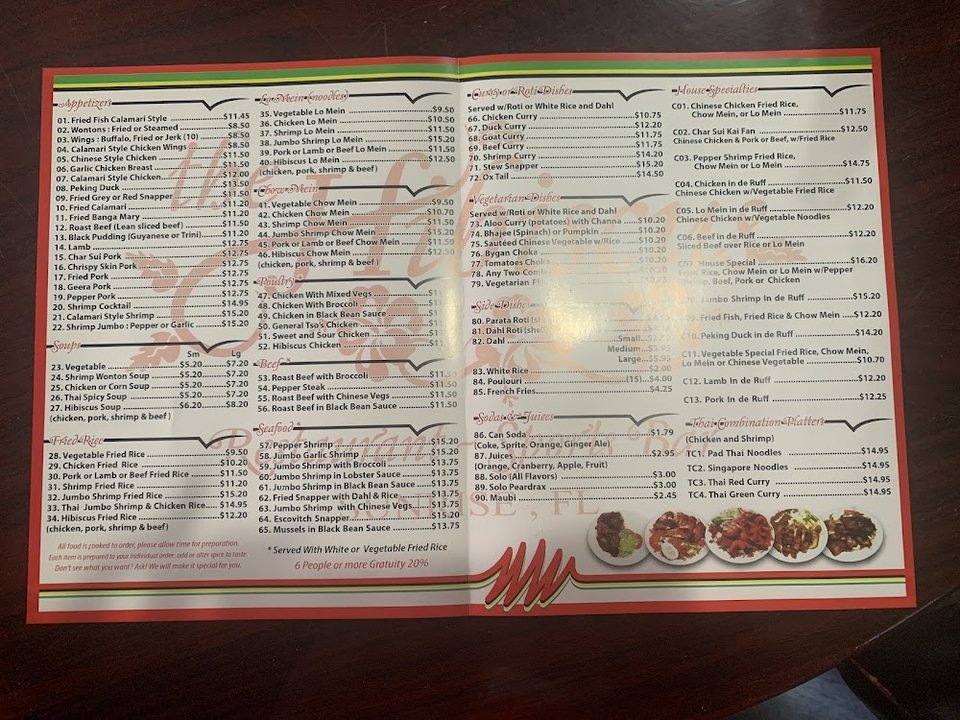 Food menu listing restaurant specials and sides.